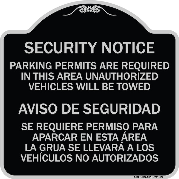 Signmission Parking Permits Are Required in This Area Unauthorized Vehicles Will Be Towed Aviso, BS-1818-22969 A-DES-BS-1818-22969 - main